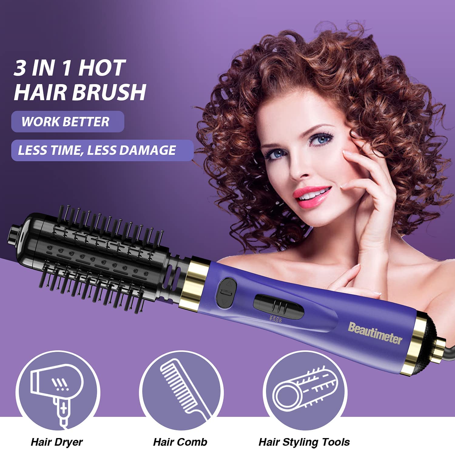 Beautimeter Hair Dryer Brush. 3-in-1 Round Hot Air Spin Brush Kit