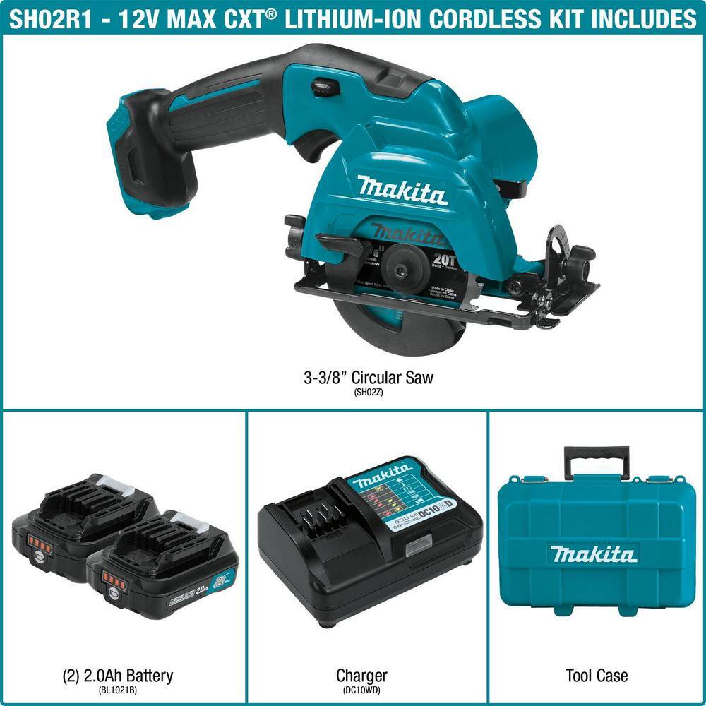 Makita  12V max CXT Lithium-Ion Cordless 3-3/8 in. Circular Saw Kit. Case (2.0Ah)