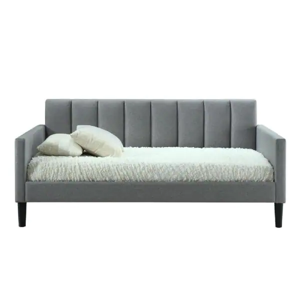 luxeo Bristol Twin Size Upholstered Panel Platform Gray Bed