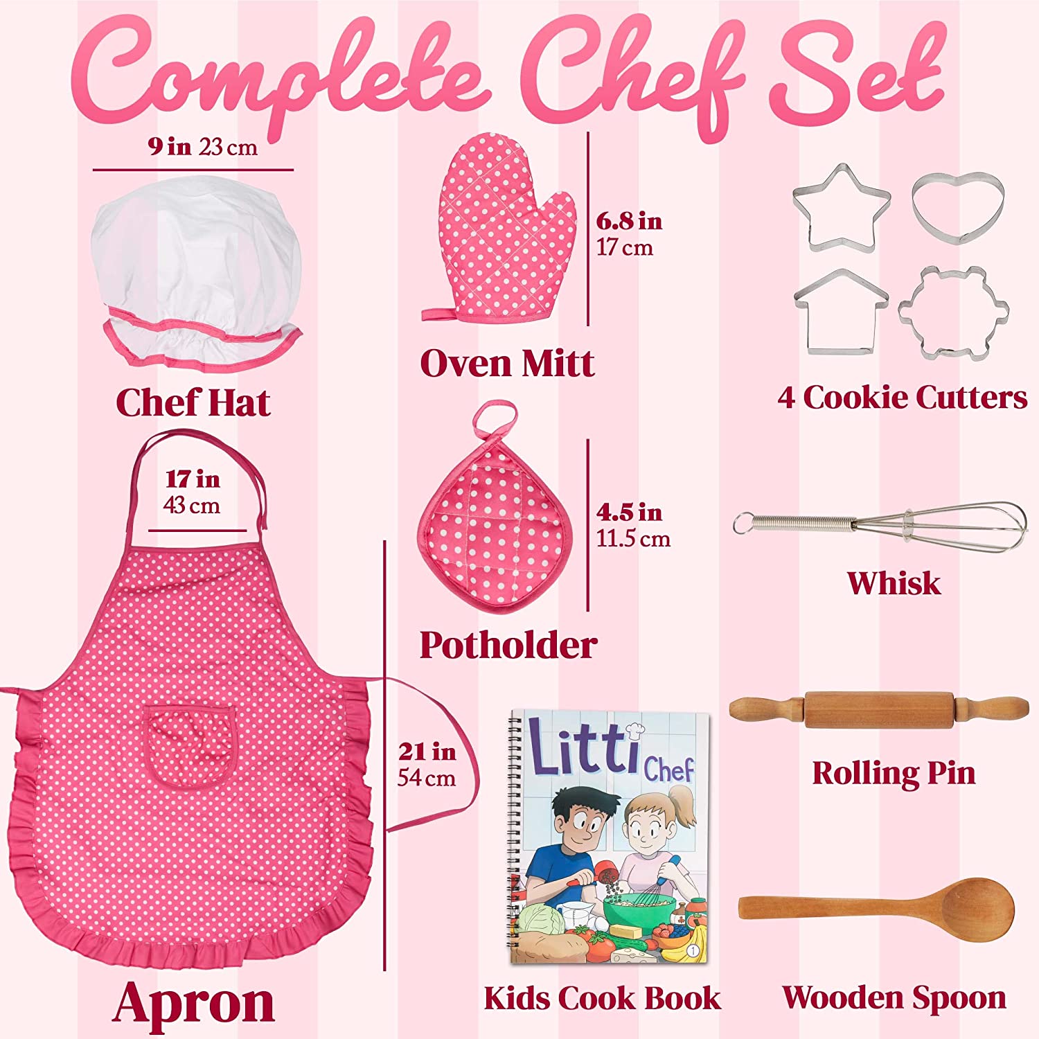 JaxoJoy Complete Kids Cooking and Baking Set & Chef Costume - 11 Pcs