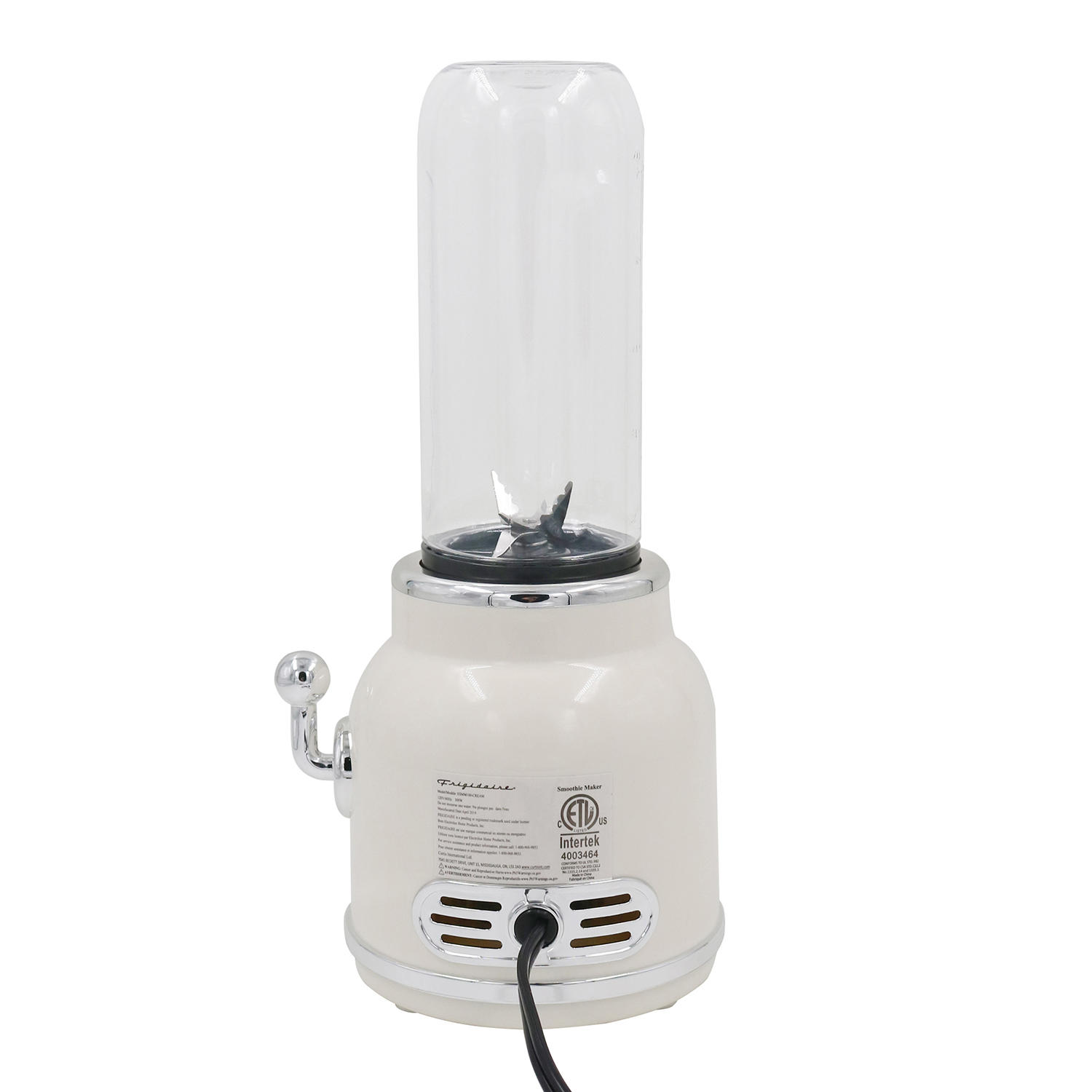 FRIGIDAIRE ESMM100-CREAM Retro Smoothie Maker Blender with Mason Jar. Perfect for Shakes and Smoothies. 300-Watt. Cream