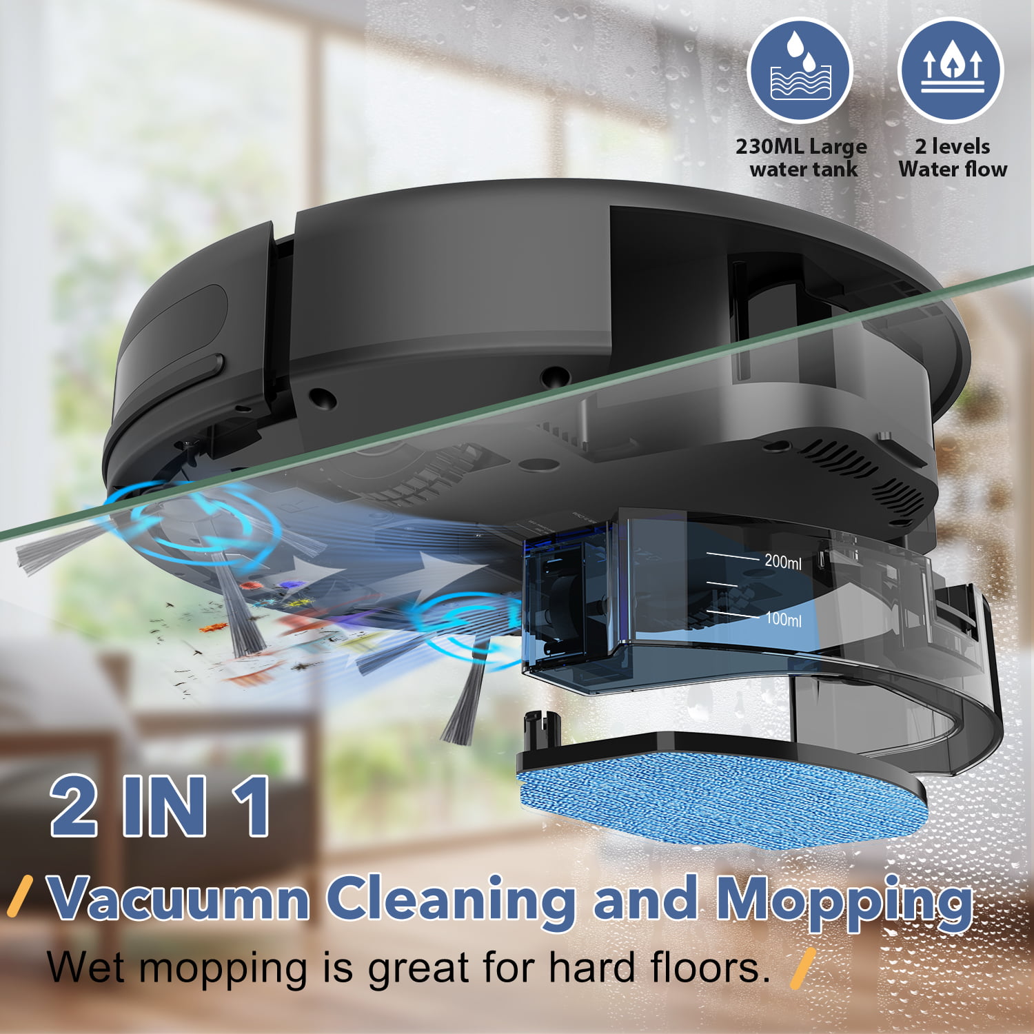 ONSON Robot Vacuum Cleaner. 2 in 1 Mop Combo for Pet Hair. Voice Control and Connect Alexa