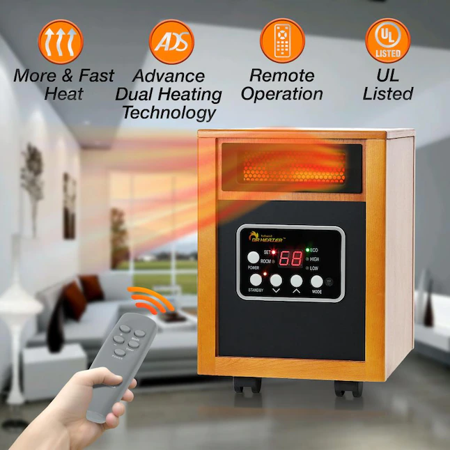 Dr Infrared Heater  1500-Watt Infrared Quartz Cabinet Indoor Electric Space Heater with Thermostat and Remote Included