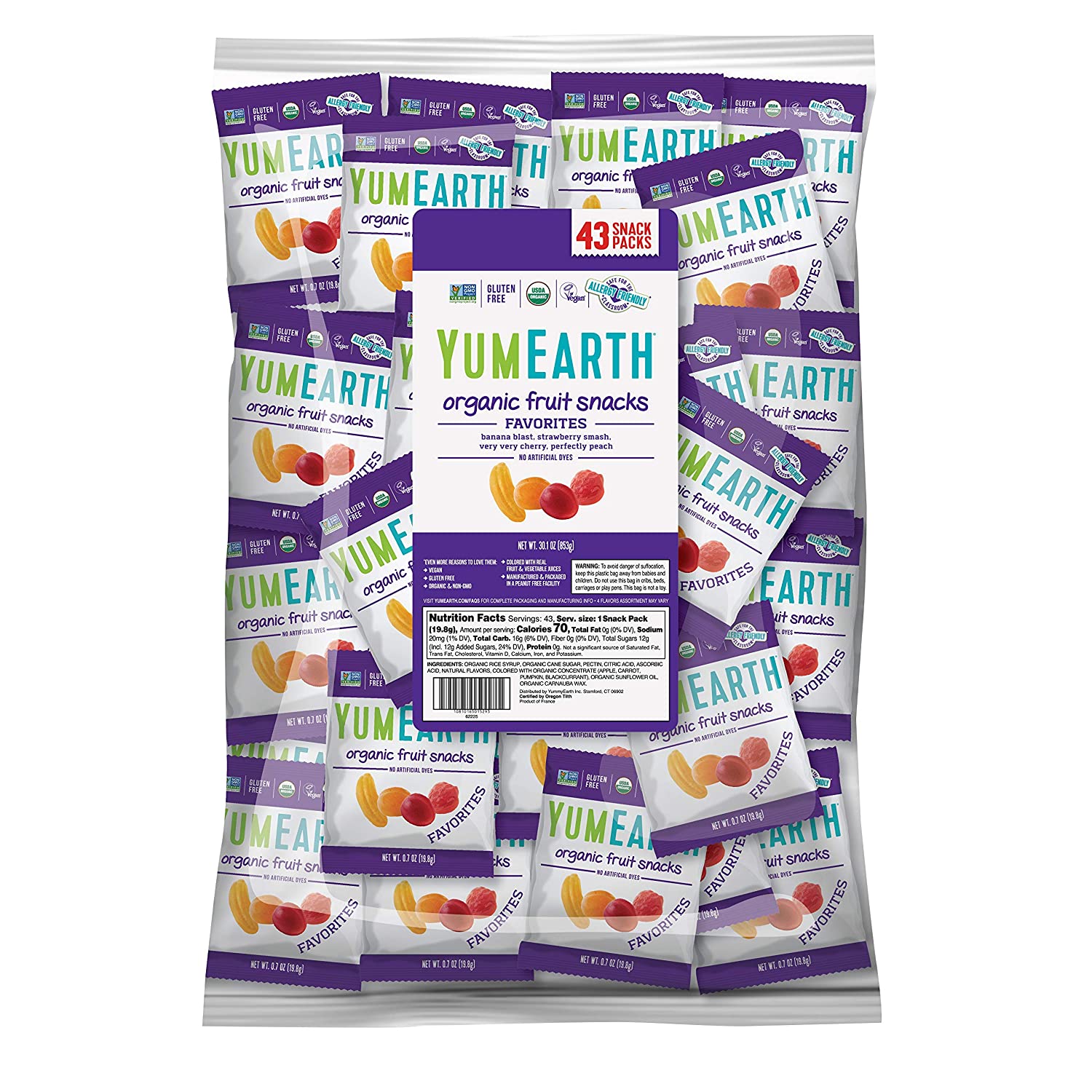 YumEarth Organic Fruit Flavored Snacks. 43- 0.7oz Snack Packs