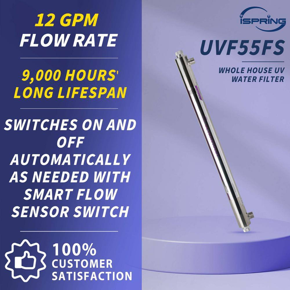 ISPRING UVF55FS 55-Watt Whole House UV Water Filtration System with Smart Flow Sensor Switch. 110-Volt. 12 GPM