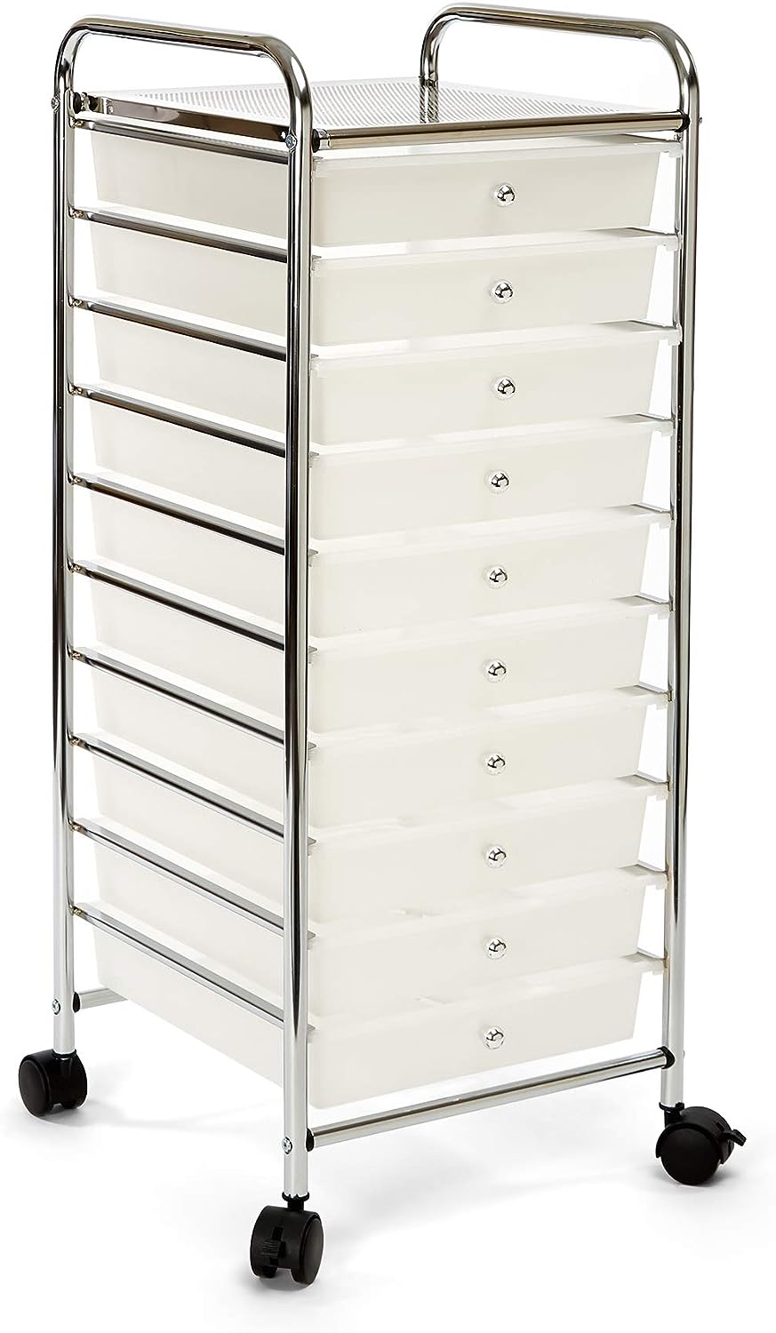 Seville Classics Multipurpose Mobile Rolling Utility Storage Bin Cart on Wheels 10-Drawer Organizer. White