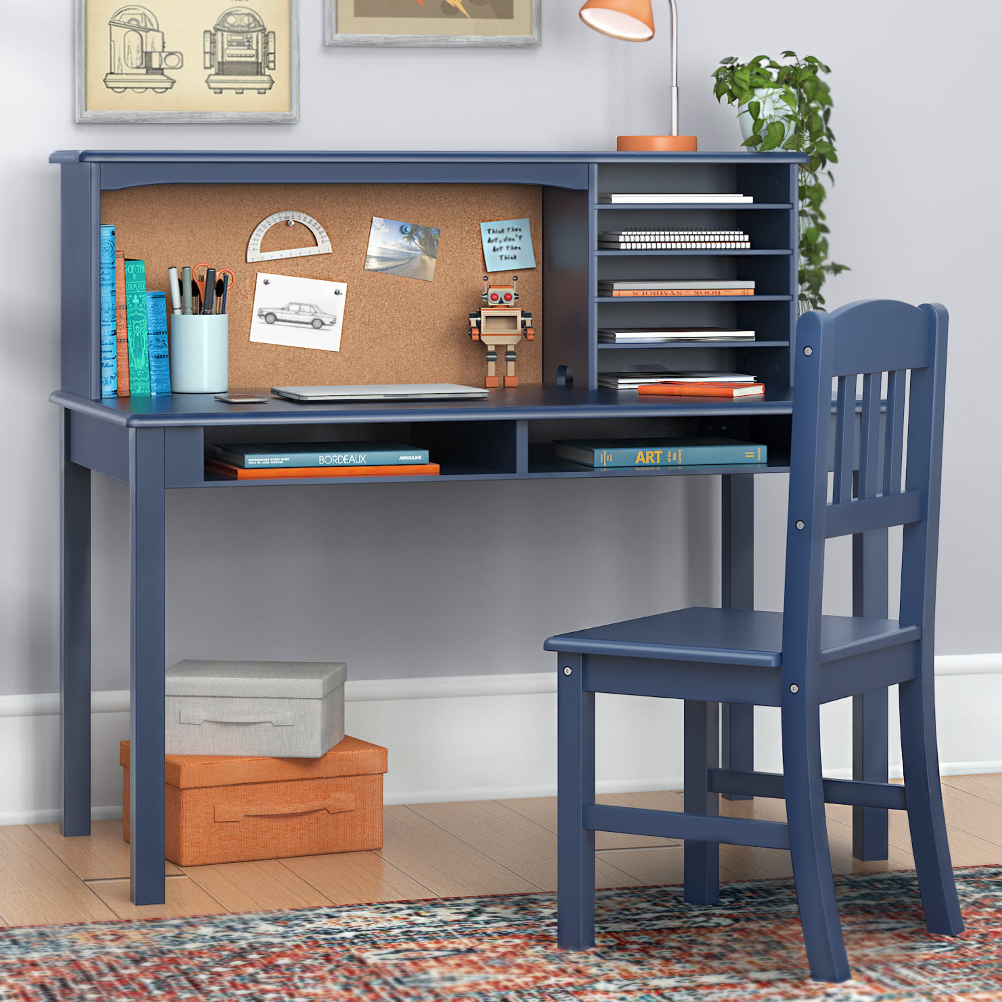 Guidecraft Children's Media Desk and Chair Set- Navy: Kids- Wood Study Table. Computer Workstation