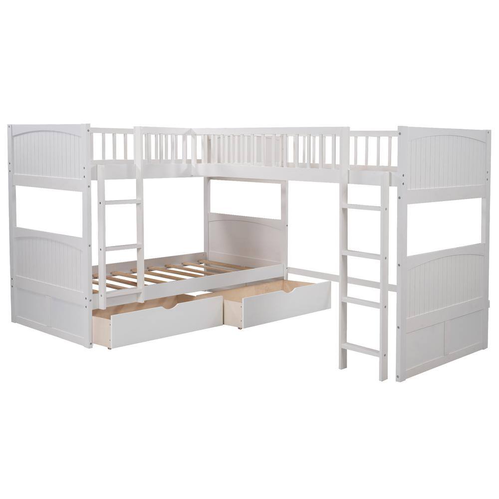 Qualler  White Twin Size Bunk Bed with a Loft Bed and Two Drawers