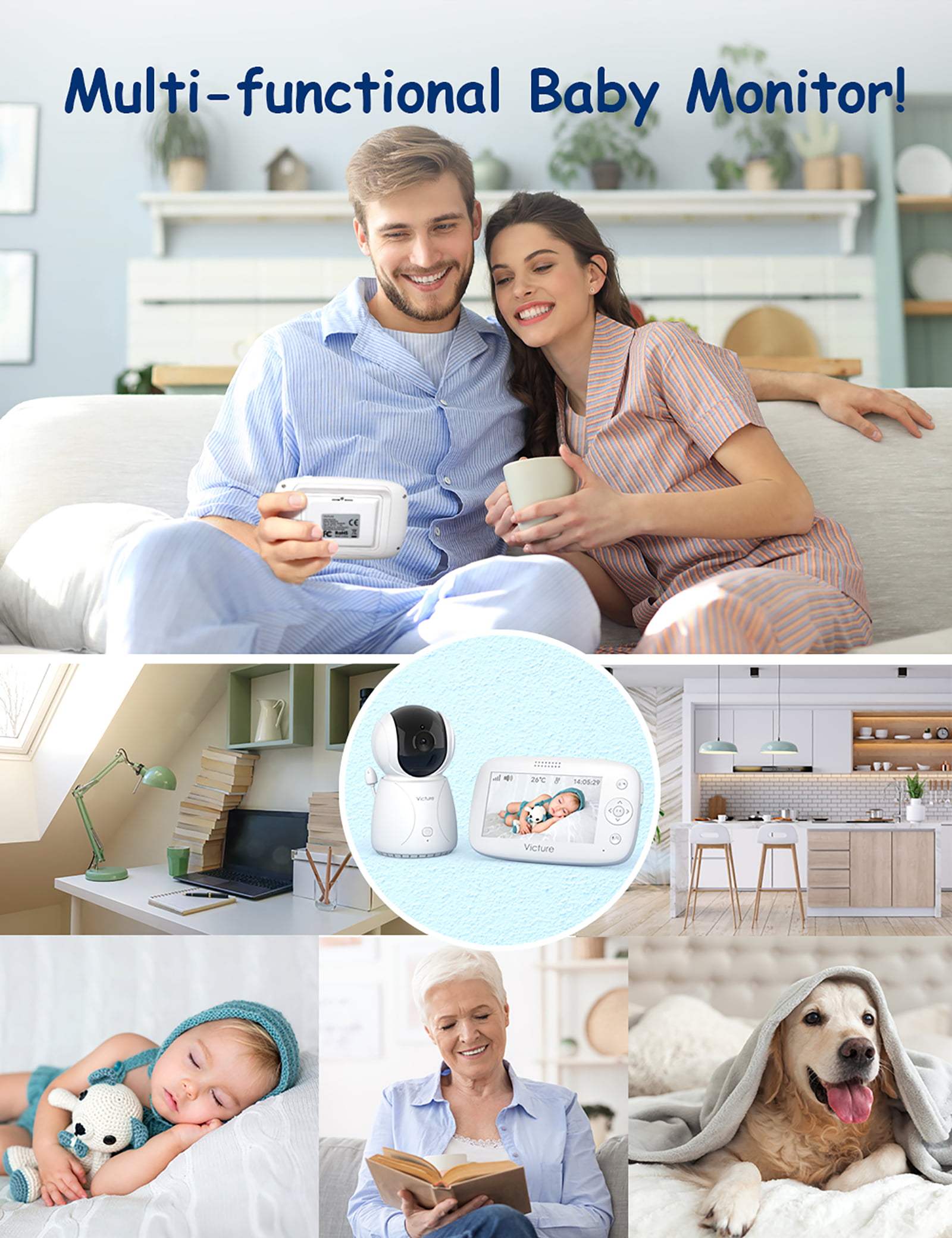Victure Video Baby Monitor 4.3 inch No WiFi Required Remote Control Baby Camera and Audio. 3200mAh Battery