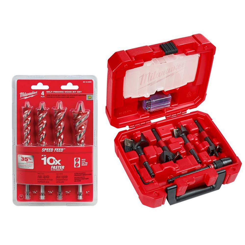 Milwaukee 48-13-0400-49-22-5100 SPEED FEED Auger Wood Drilling Bit Set with Switch Blade Plumber-s Kit (9-Piece)