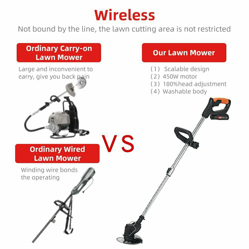Cordless Weed Wacker Brush Cutter Battery Powered Electric Weed Eater Lightweight for Home Garden Lawn Yard Bush Trimming & Pruning(2 Batteries)