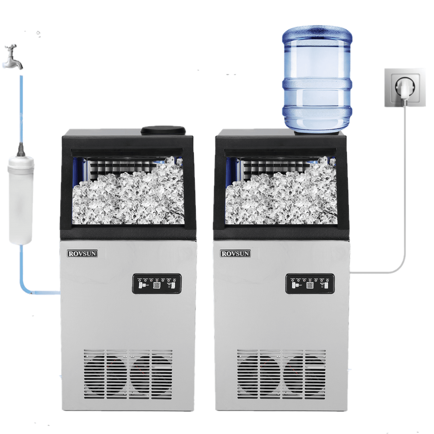 ROVSUN 110lb Ice / 24h Freestanding Commercial Ice Maker Machine. 24lbs Storage Bin. Ice Machine for Restaurant Bar Cafe Home Office. Includes Scoop & Connection Hose