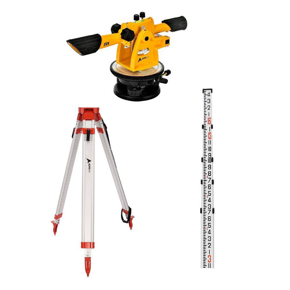 AdirPro 714-22-PK1 14 in. 22X Automatic Speed Line Optical Builders Transit Level Kit With Tripod and 16 ft. Grade Rod in 8ths