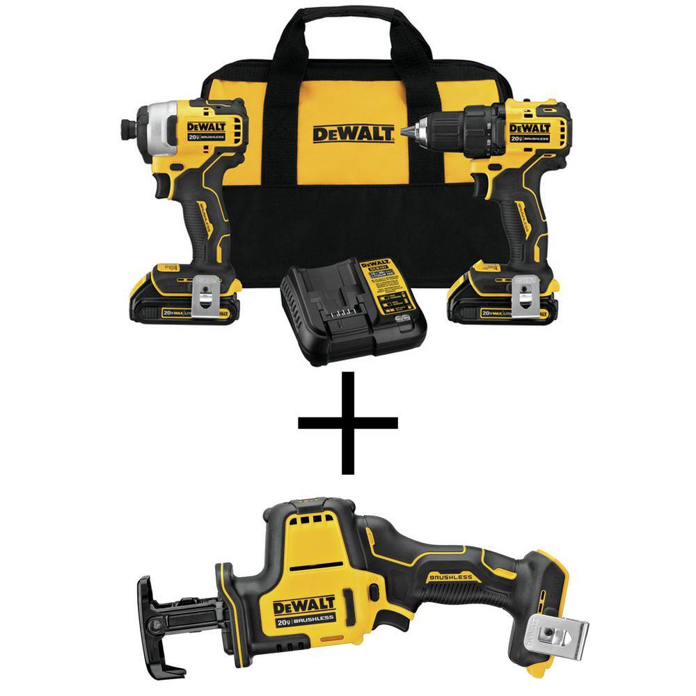 DEWALT DCK278C2W369B ATOMIC 20V MAX Cordless Brushless Compact Drill/Impact 2 Tool Combo Kit. 20V Reciprocating Saw. and (2) 1.3Ah Batteries