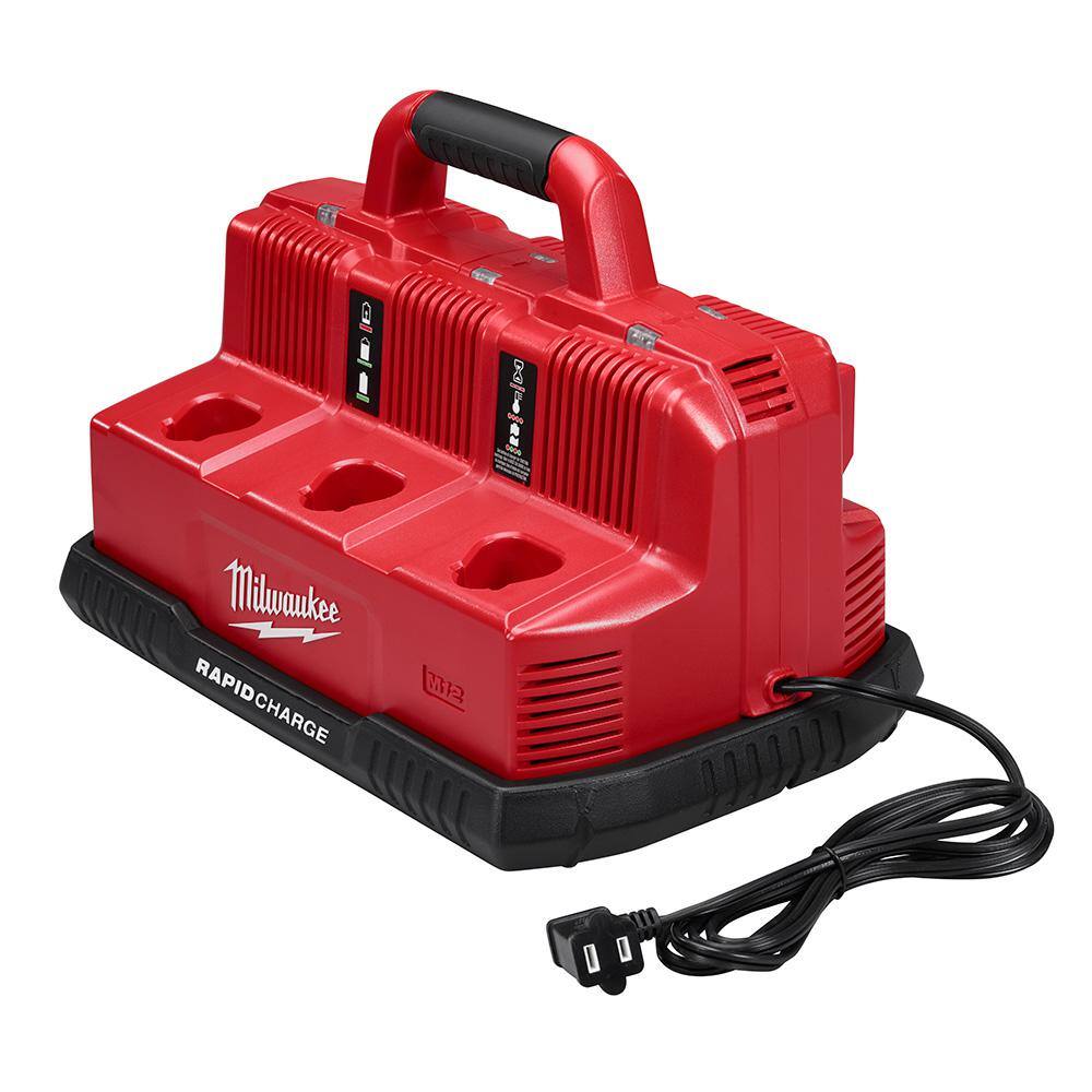 Milwaukee 48-59-1807 M12 and M18 12-Volt/18-Volt Lithium-Ion Multi-Voltage 6-Port Sequential Rapid Battery Charger (3 M12 and 3 M18 Ports)