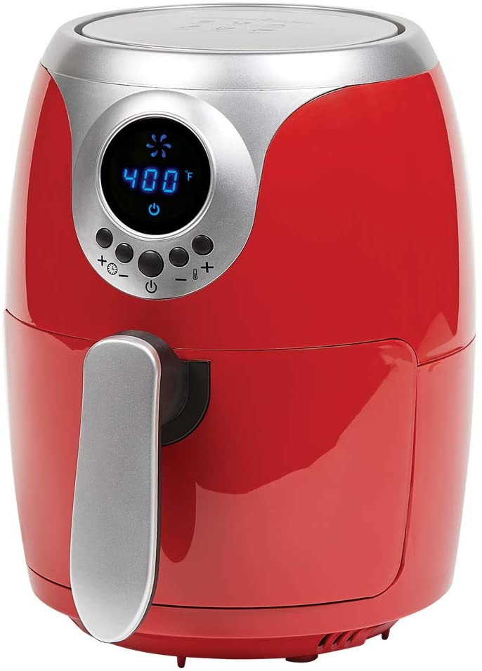 Copper Chef 2 QT Black and Copper Air Fryer - Turbo Cyclonic Airfryer With Rapid Air Technology For Less Oil-Less Cooking. Includes Recipe Book (Red)