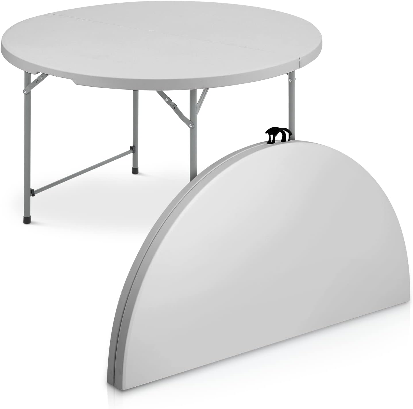 MoNiBloom 4Ft Portable Round Foldable Table. White Banquet Event Wedding Card Plastic Table with Carrying Handle and Lock. Gray