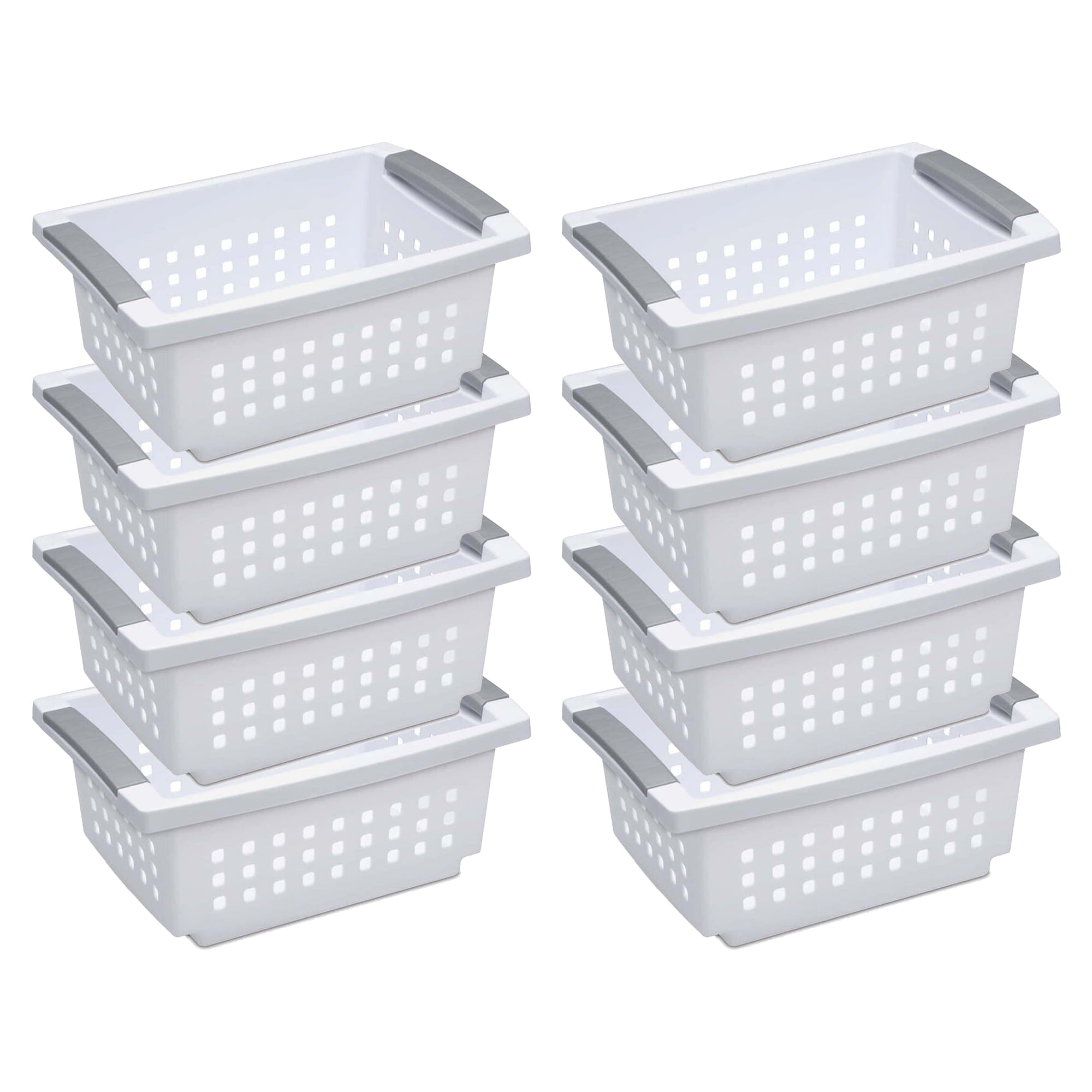 Sterilite Small Stacking Storage Basket with Comfort Grip Handles. 8 Pack