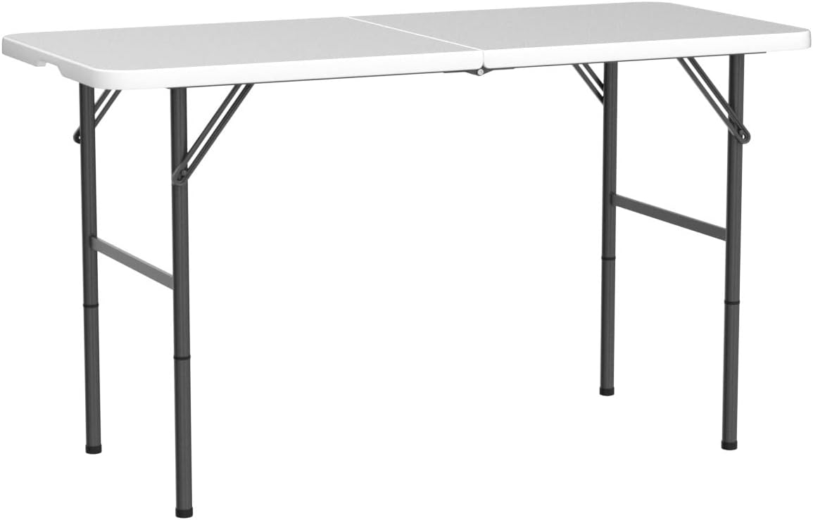 4 FT Folding Table. Plastic Portable Tables for Dining Parties Card Picnic Camping. Granite White