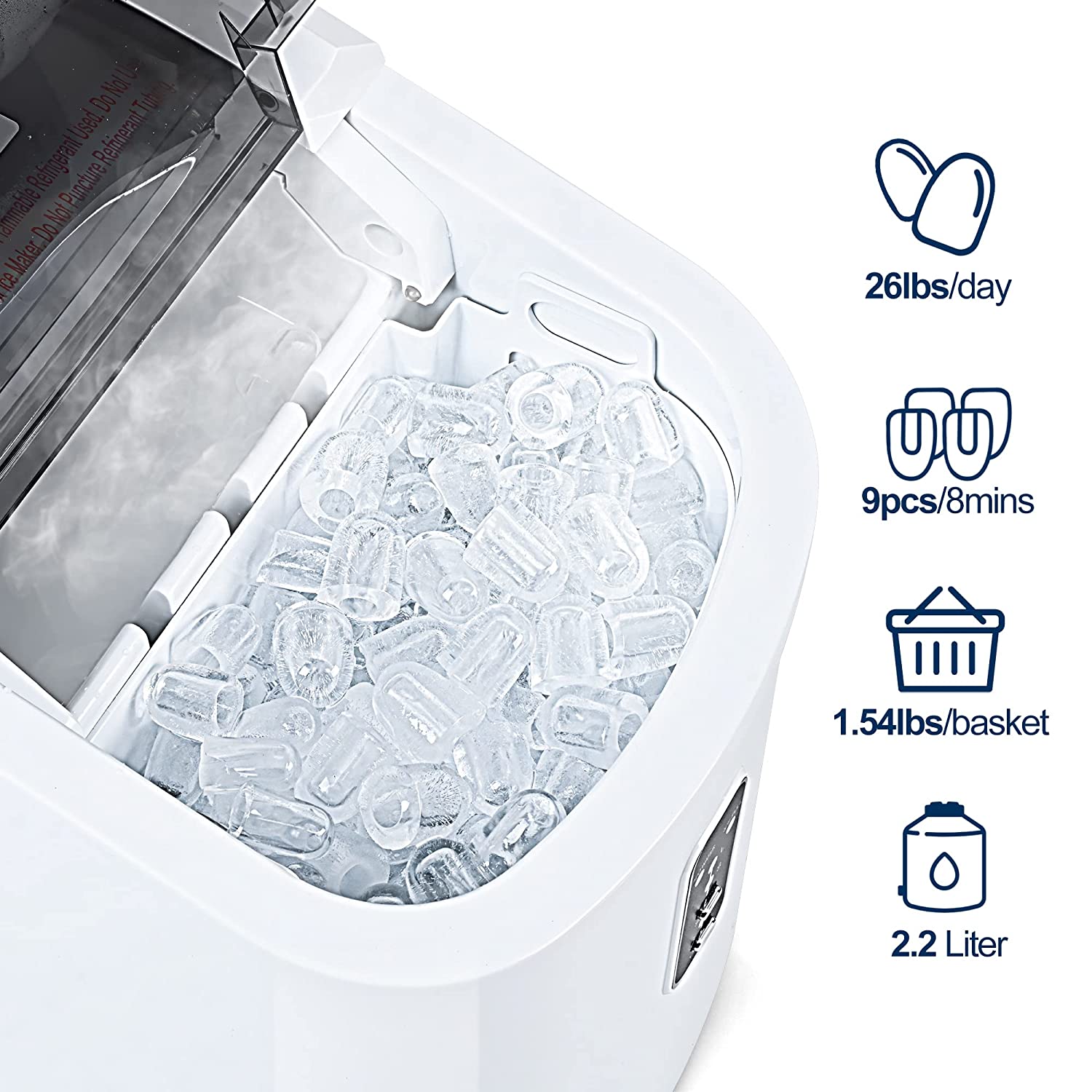 EUHOMY Ice Maker Machine Countertop. 26 lbs in 24 Hours. 9 Cubes Ready in 6 Mins. Self-Clean Electric Ice Maker Compact Potable Ice Maker with Ice Scoop and Basket. for Home/Kitchen/Office.(White)