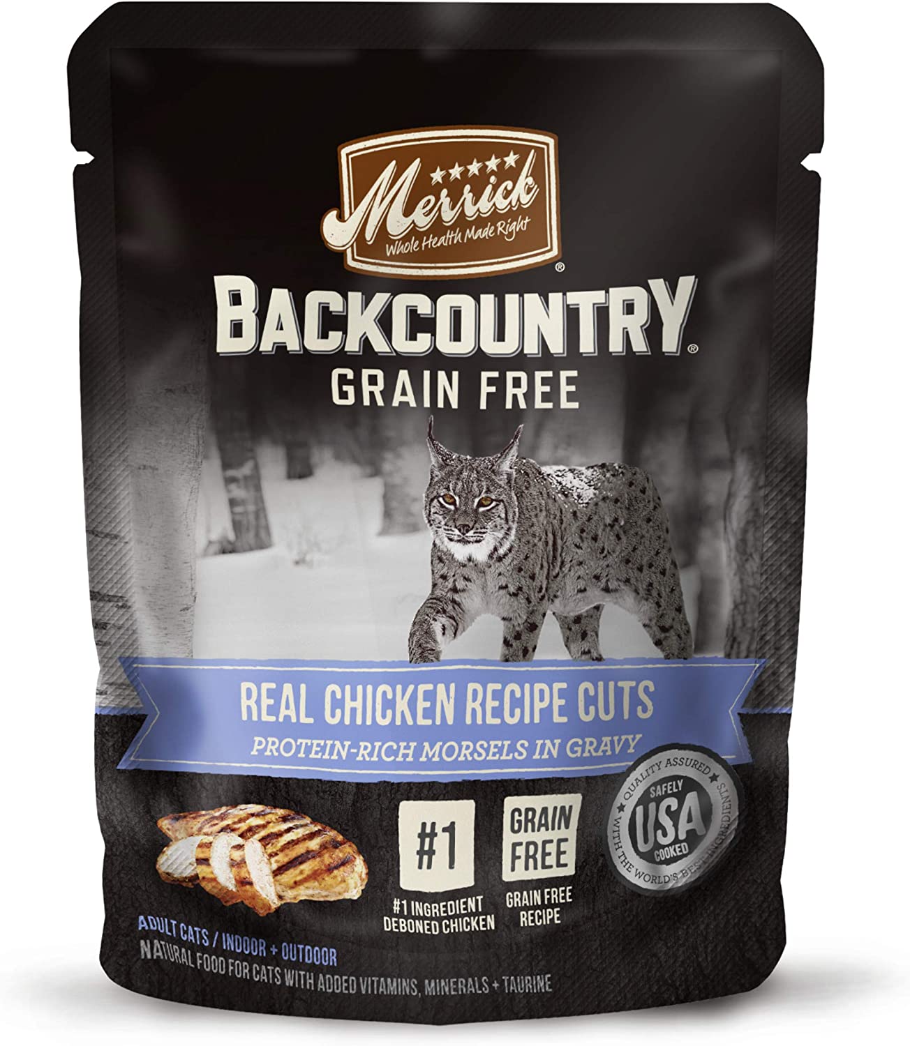 Merrick Backcountry Grain Free Real Meat Wet Cat Food. 3 oz. Pouches - 24 case - Real Chicken Cuts Recipe