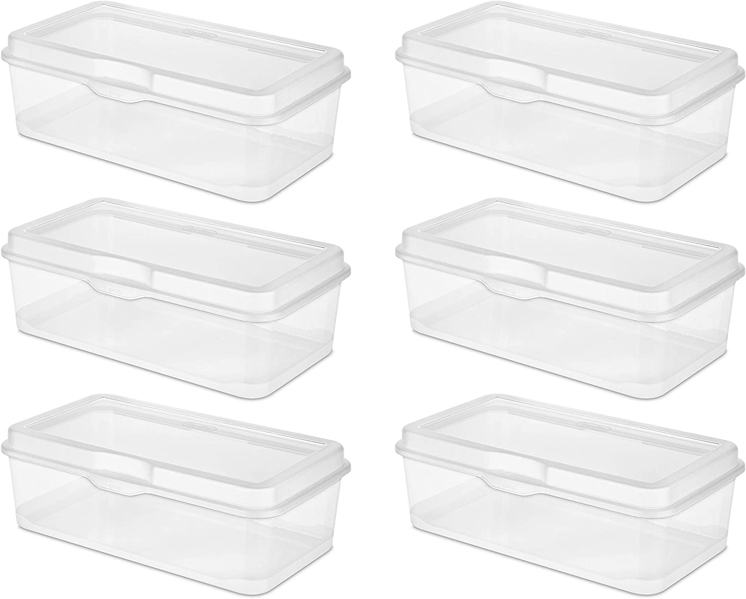 Sterilite 18058606 Large Flip Top. Clear. 6-Pack