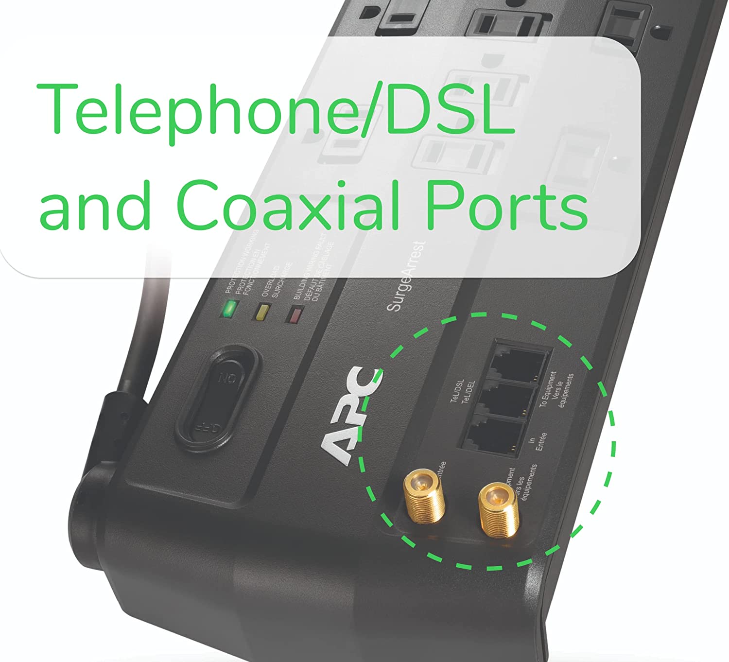 APC Surge Protector with Telephone. DSL and Coaxial Protection. P11VT3. 3020 Joules. 11 Outlet Surge Protector Power Strip Gray