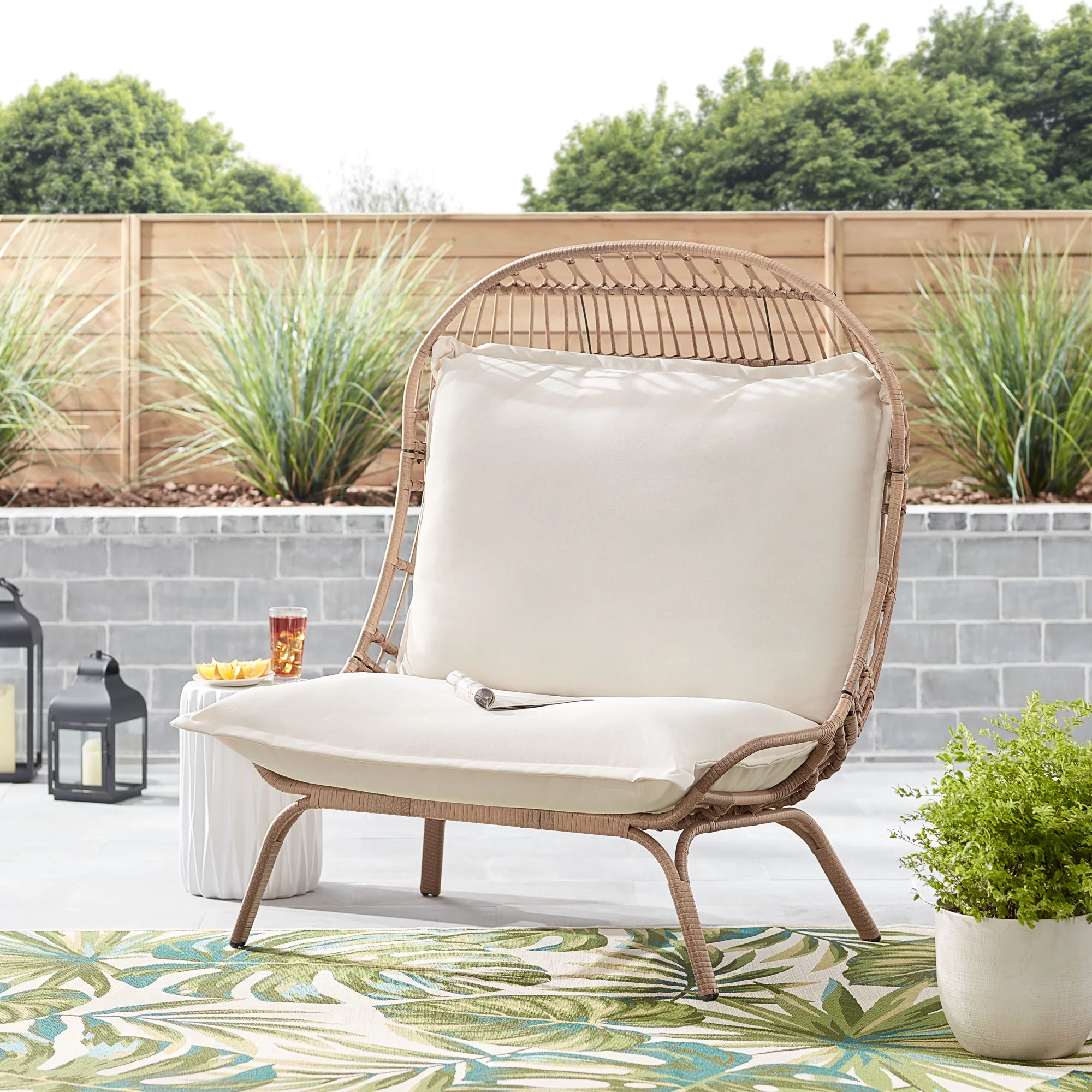 Better Homes & Gardens Willow Sage Steel Wicker Patio Cuddle Chair. Brown