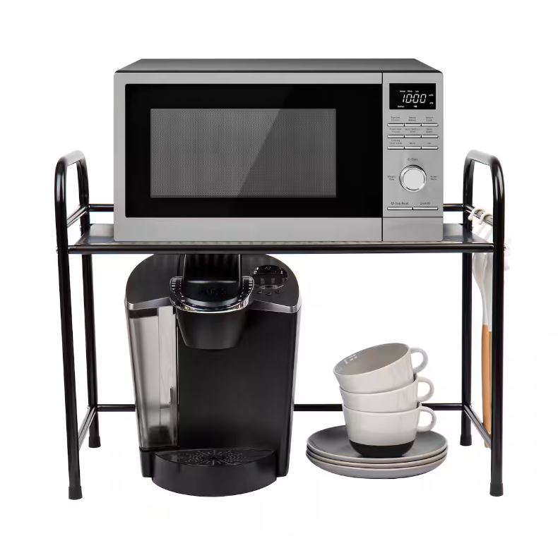 Mind Reader Black Metal Rack Utility Shelf & Microwave Stand with Hooks