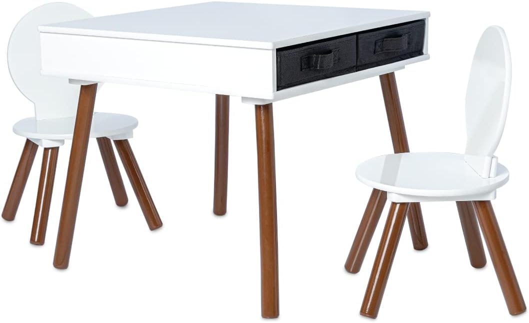 Milliard Kids Mid Century Modern Table and Chair Set Wooden with Storage Baskets. Activity Playset Furniture - for Kids and Toddlers