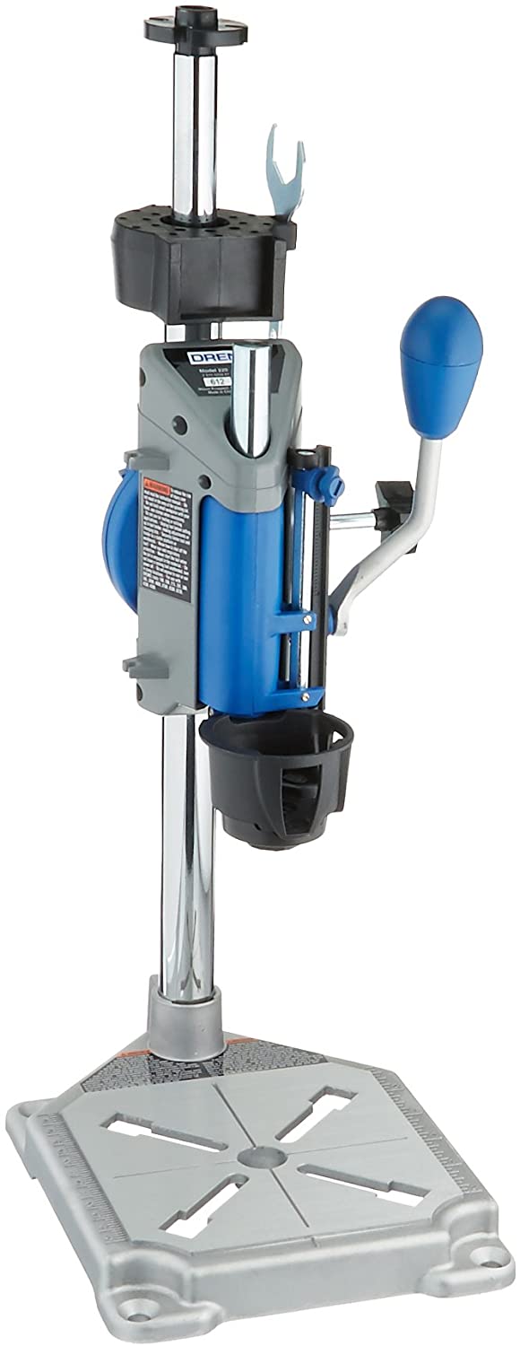 Dremel Drill Press Rotary Tool Workstation Stand with Wrench- 220-01- Mini Portable Drill Press- Tool Holder- 2 Inch Drill Depth- Ideal for Drilling Perpendicular and Angled Holes- Table Top Drill . Silver