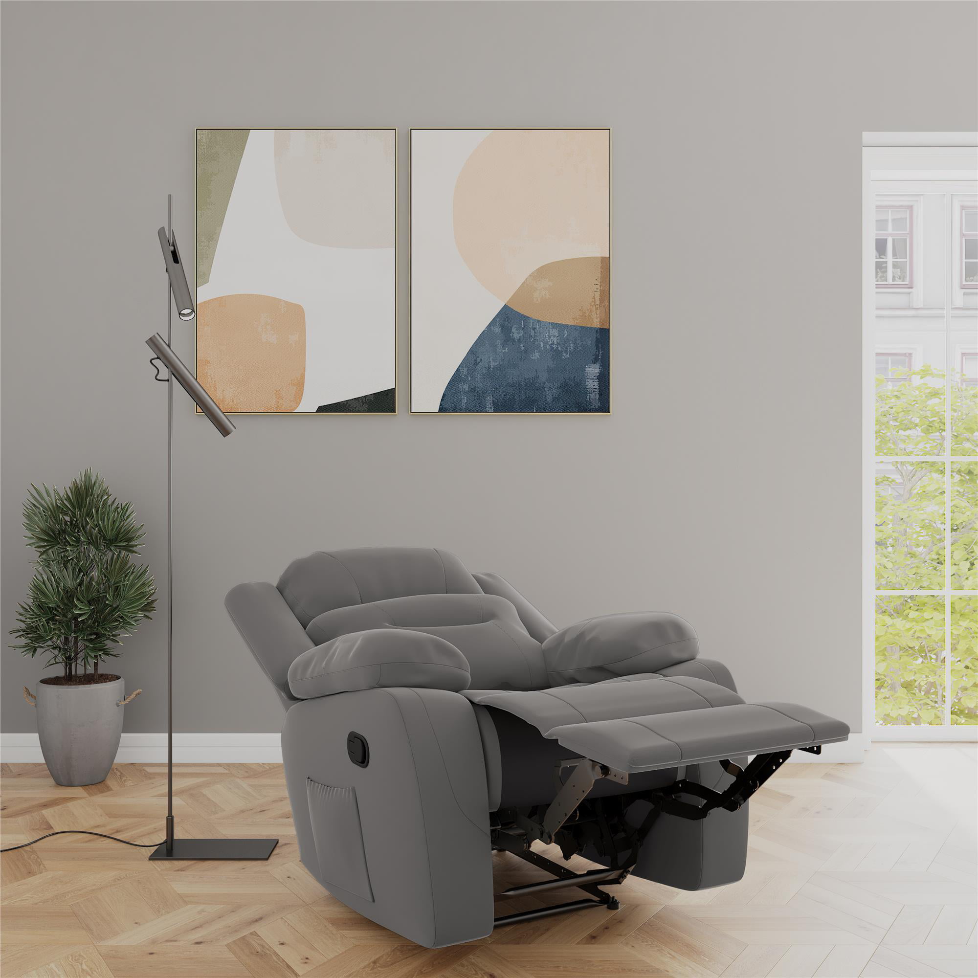 DHP Miller Recliner with Cupholder. Faux Microsuede. Gray