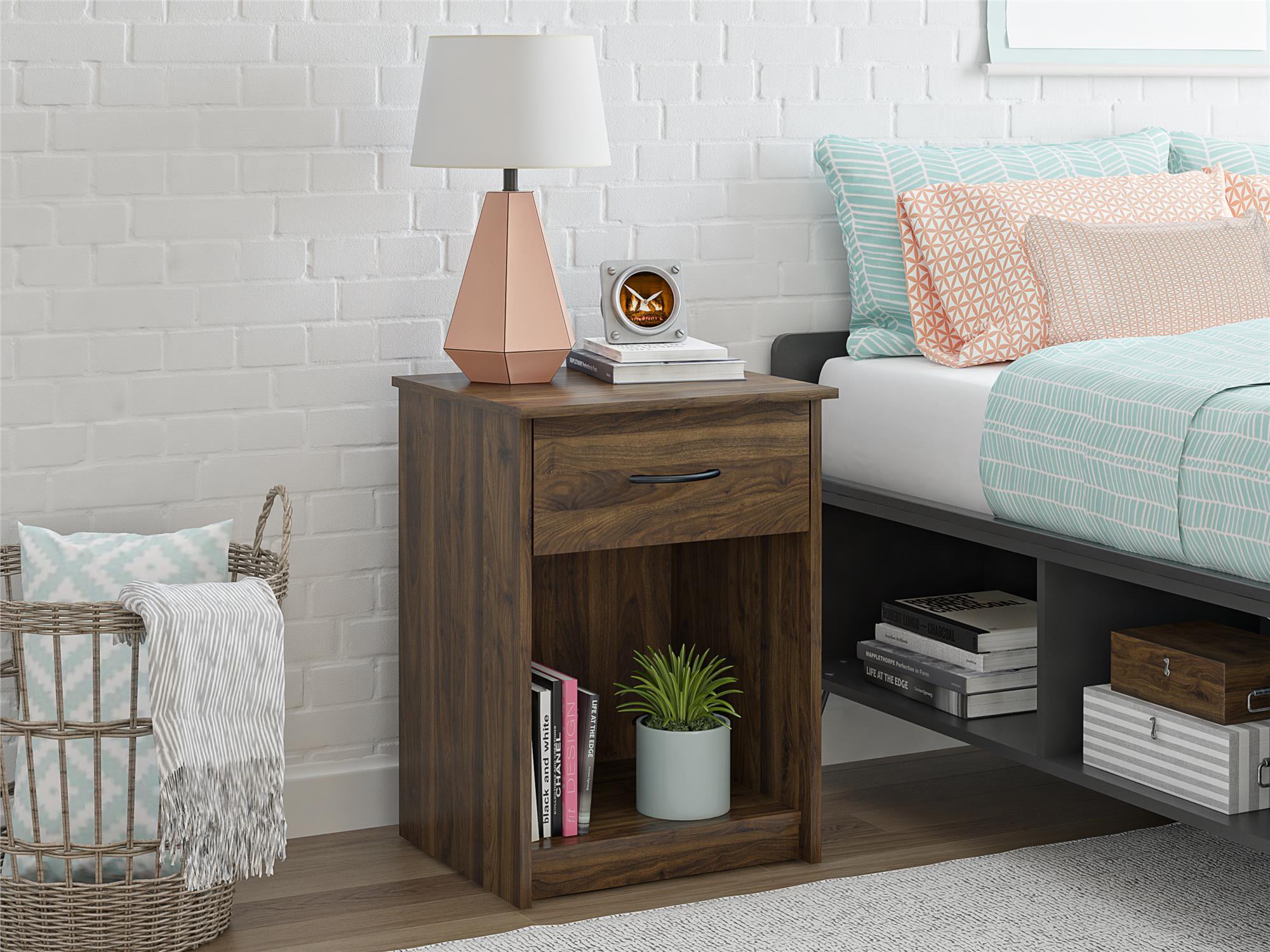 Mainstays Classic Nightstand with Drawer. Walnut