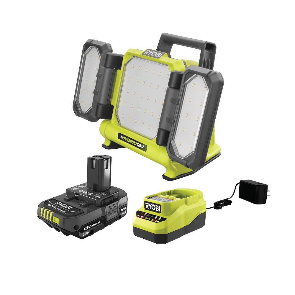 RYOBI PCL631B-PSK005 ONE+ 18V Cordless Hybrid LED Panel Light Kit with 2.0 Ah Compact Battery and Charger Starter Kit