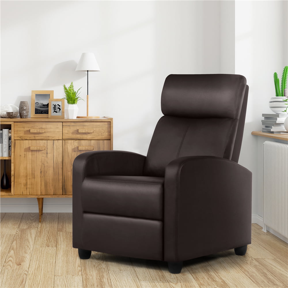 Easyfashion Faux Leather Push Back Theater Recliner. Brown