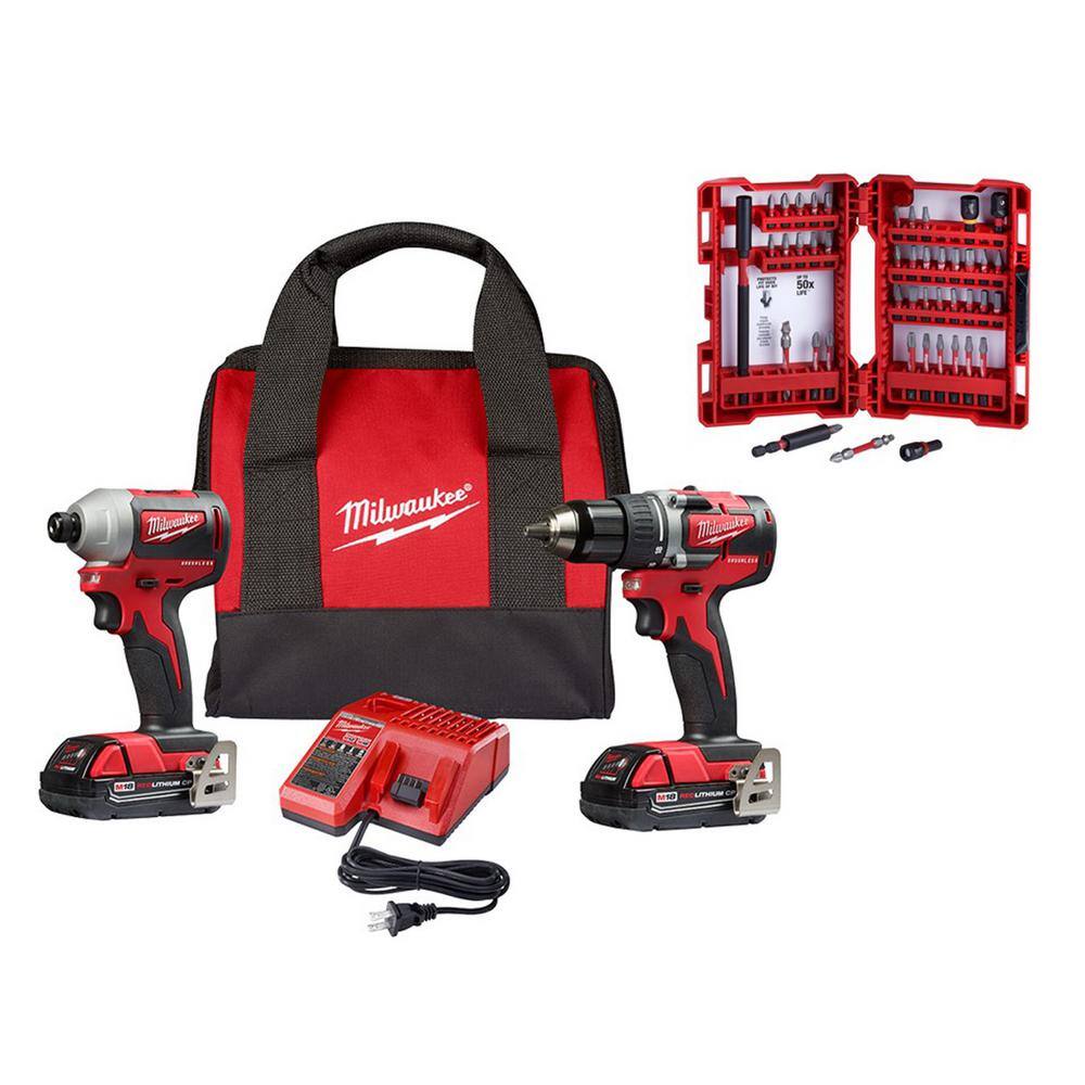 Milwaukee 2892-22CT-48-32-4023 M18 18V Lithium-Ion Brushless Cordless Compact Drill/Impact Combo Kit (2-Tool) W/ SHOCKWAVEBit Set (45-Piece)