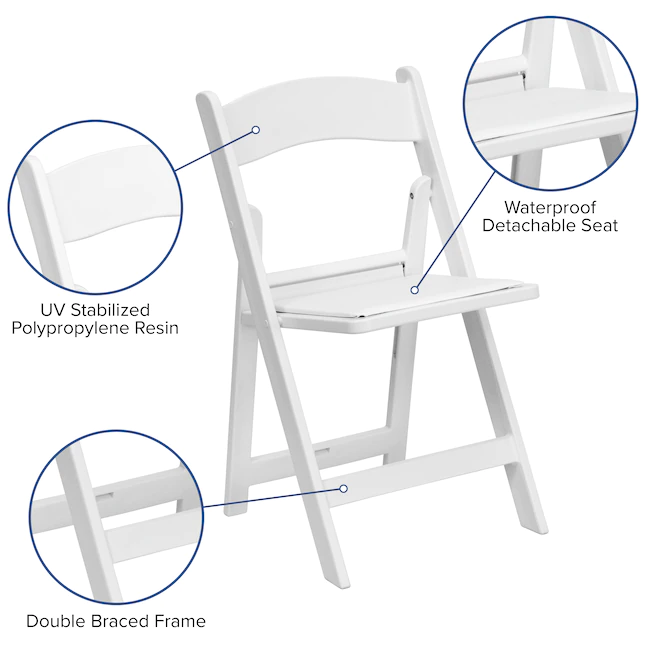 Flash Furniture  4-Pack White Standard Folding Chair with Upholstered Seat (Indoor or Outdoor)