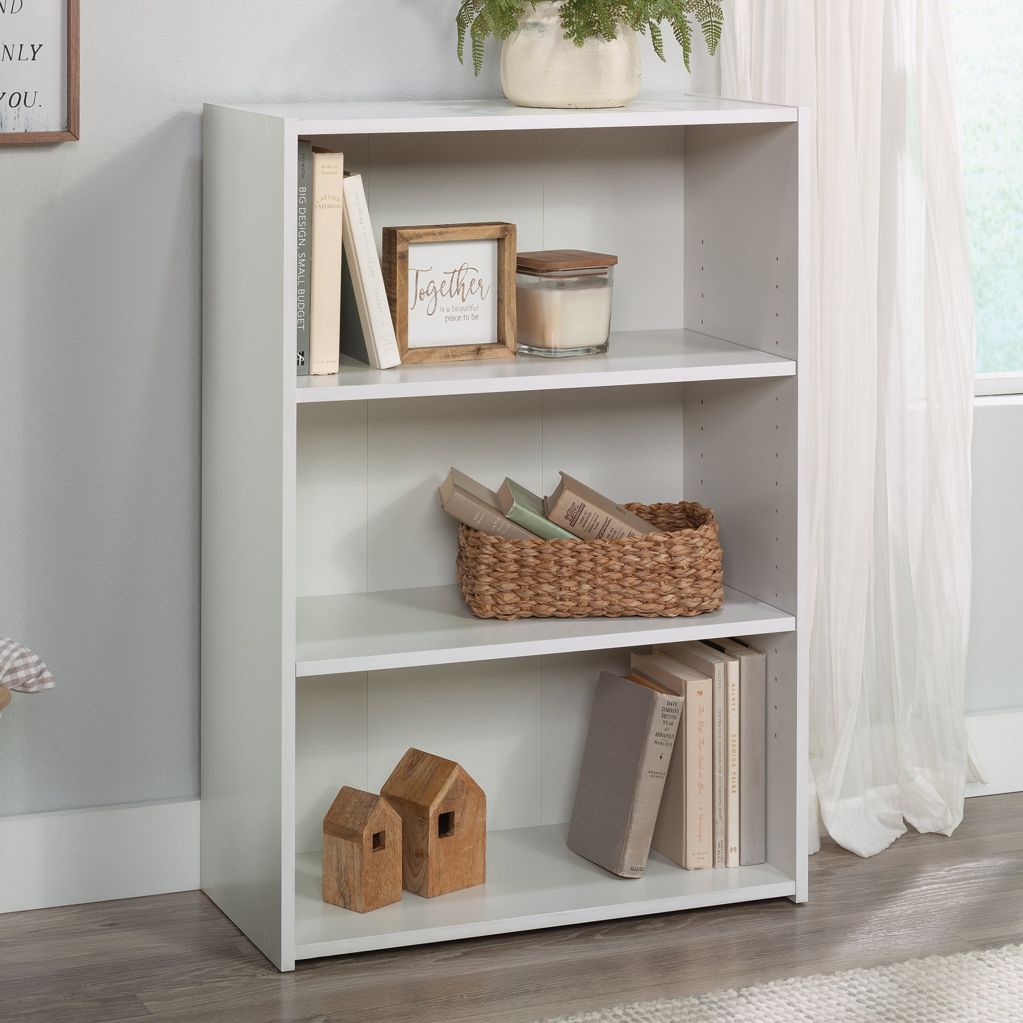 Sauder Beginnings 35″ 3 - Shelf Standard Bookcase. Soft White Finish