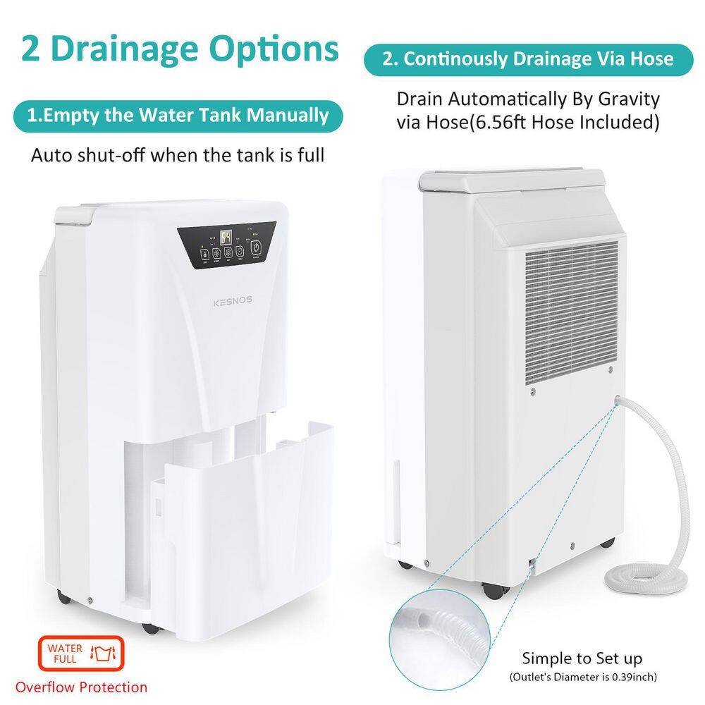 Kesnos HDCX-PD160A 34-Pint Capacity Home Smart Dehumidifier With Bucket And Drain For 2.500 sq. ft. Home Or Bedroom