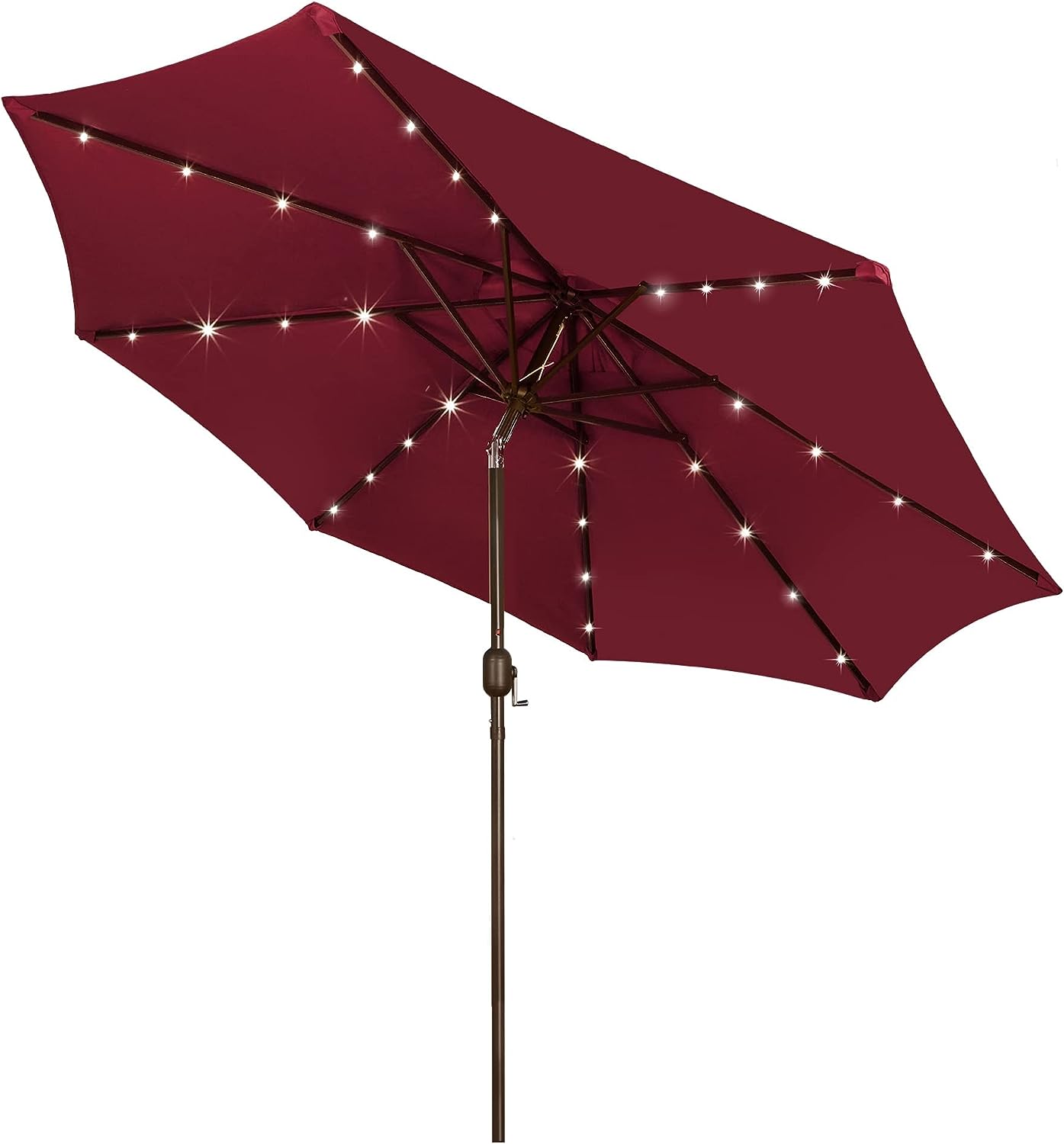 Blissun 9 ft Solar Umbrella. 32 LED Lighted Patio Umbrella. Table Market Umbrella. Outdoor Umbrella for Garden. Deck. Backyard. Pool and Beach (Burgundy)