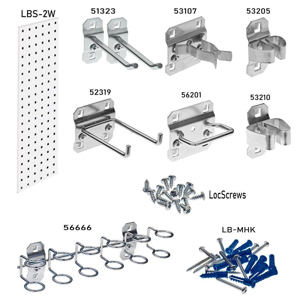 Triton Products LBS31T-WHT 31.5 in. x 9 in. Steel Square Hole Pegboard Strip Set in White and LocHook Assortment (8-Piece)