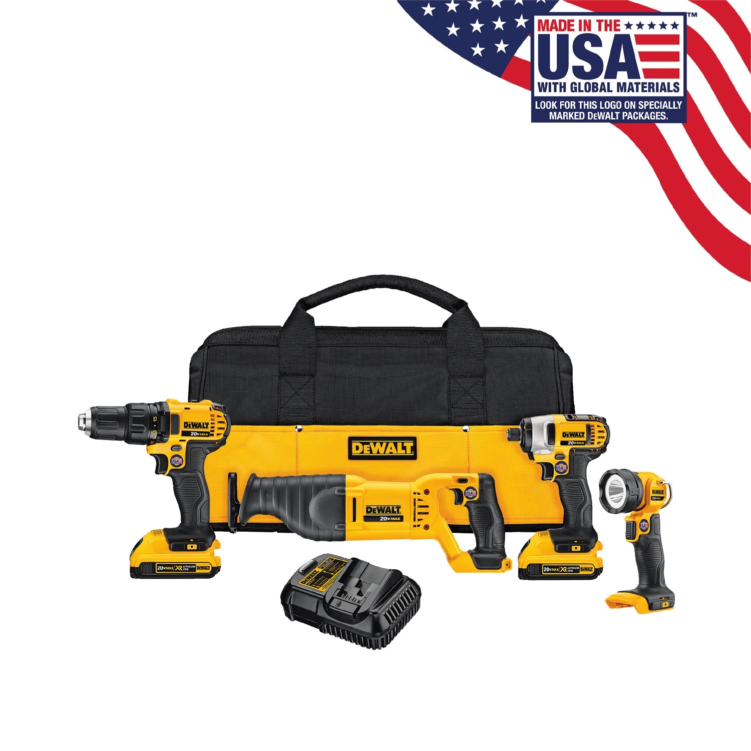 DEWALT DCK420D2 4-Tool 20-Volt Max Power Tool Combo Kit with Soft Case (2-Batteries and charger Included)