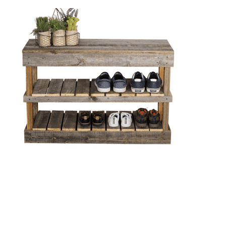 Woven Paths Rustic Wood 2 -Tier Shoe Rack Bench with Storage. Brown
