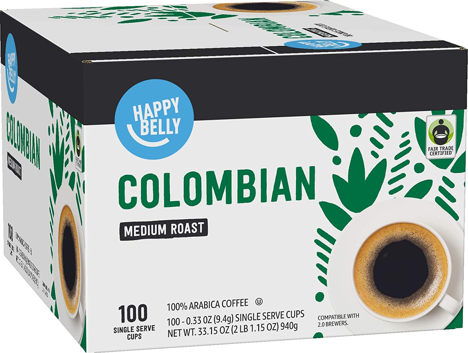 Happy Belly 100 Ct. Medium Roast Coffee Pod Colombian Compatible with Keurig 2.0 K-Cup Brewers