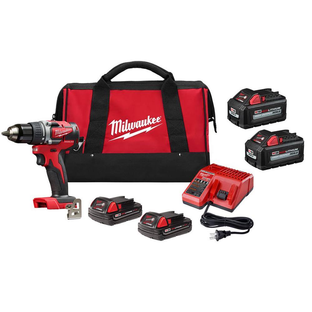 Milwaukee 2801-22CT-48-11-1862 M18 18V Lithium-Ion Brushless Cordless 1/2 in. Compact Drill/Driver Kit W/Two 2.0 Ah and Two 6.0Ah Batteries