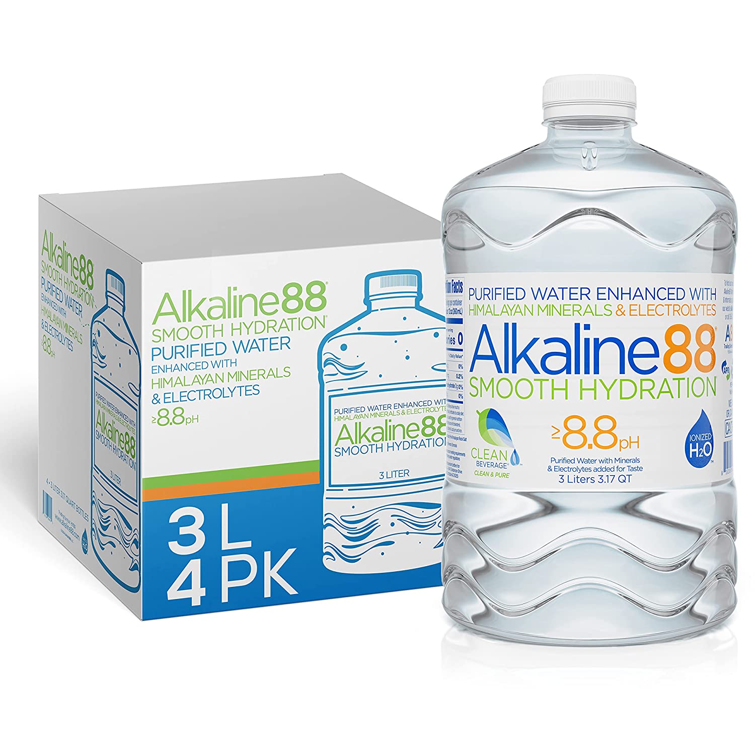 Alkaline88 Purified Ionized Water with Himalayan Minerals. 3-Liter (4 Pack)
