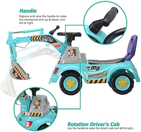 Digger Scooter. Ride-on Excavator. Pulling cart. Pretend Play Construction Truck (Color May Vary) by POCO DIVO