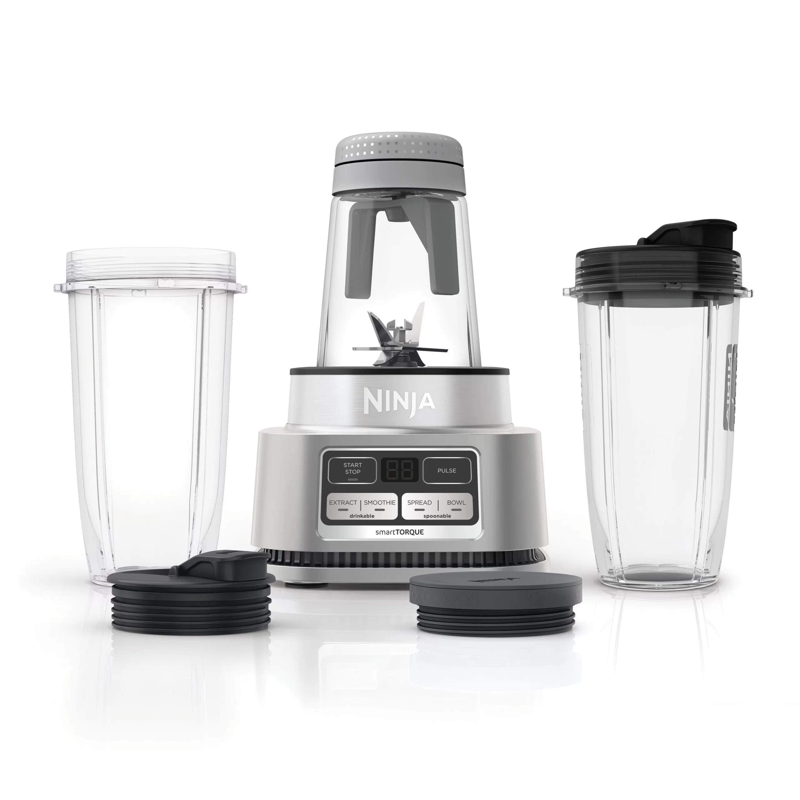 Ninja SS101 Foodi Smoothie Maker & Nutrient Extractor 1200 WP. 6 Functions Smoothies. Extractions. Spreads. smartTORQUE. 14-oz. Smoothie Maker. (2) To-Go Cups & Lids. Silver