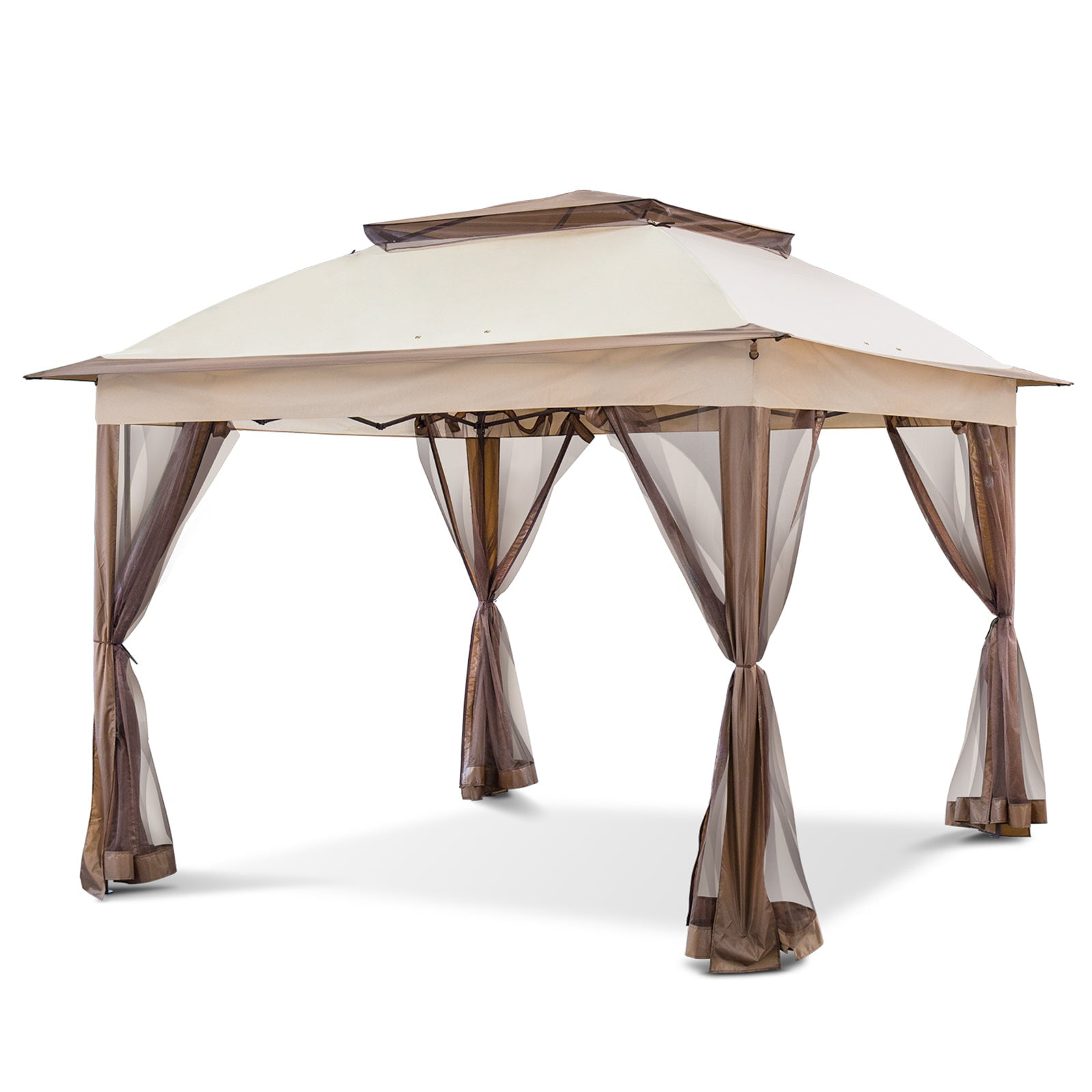 COOS BAY 11-x11′ Pop-Up Instant Gazebo Tent with Mosquito Netting Outdoor Canopy Shelter with 121 Square Feet of Shade(Beige)