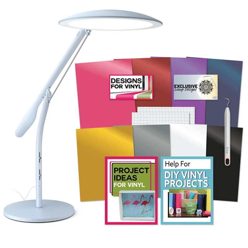 Cricut Bright 360 Table Lamp with Cricut Vinyl Sampler. Weeder & Design Files Bundle